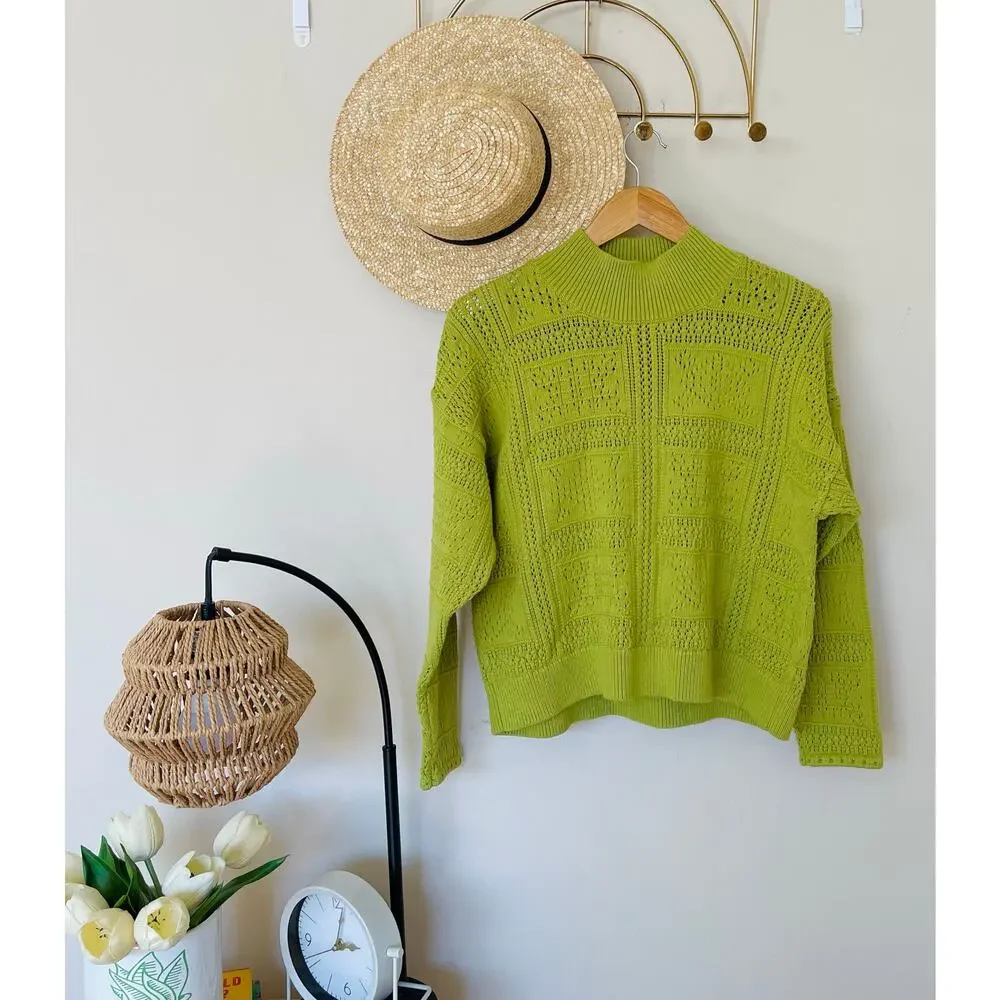 Club Monaco pointelle stitch green oversized sweater - Picture 2 of 5